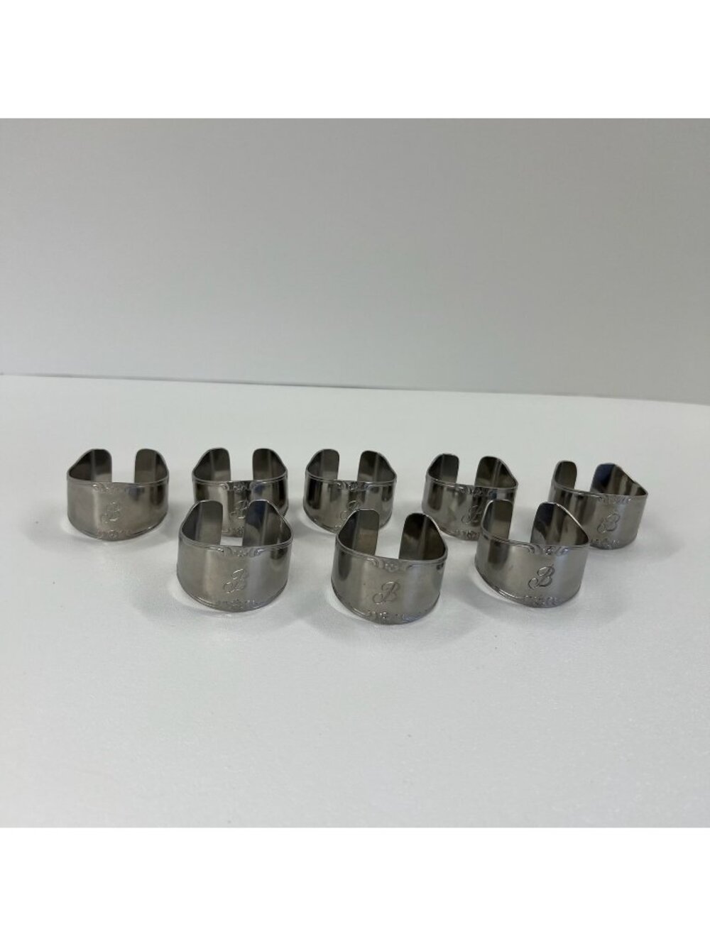 Vintage Custom Craft Monogram B Napkin Rings Stainless Steel Korea Set 8 Floral
